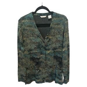 Laura Ashley Abstract Print Cardigan L Textured Knit One Button Closure Jacket